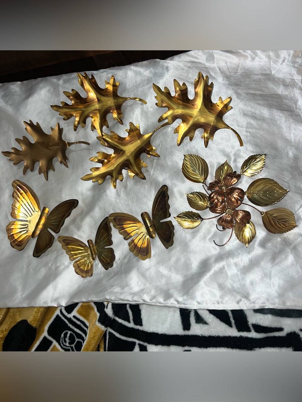 Vintage Gold-Tone Metal Wall Art Set - Leaves, Butterflies & Floral MCM